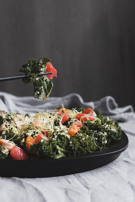 curly kale salad with homemade dressing